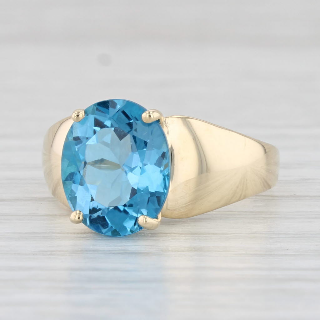 Light Gray 4.60ct Oval Solitaire Blue Topaz Ring 14k Yellow Gold Size 7.5