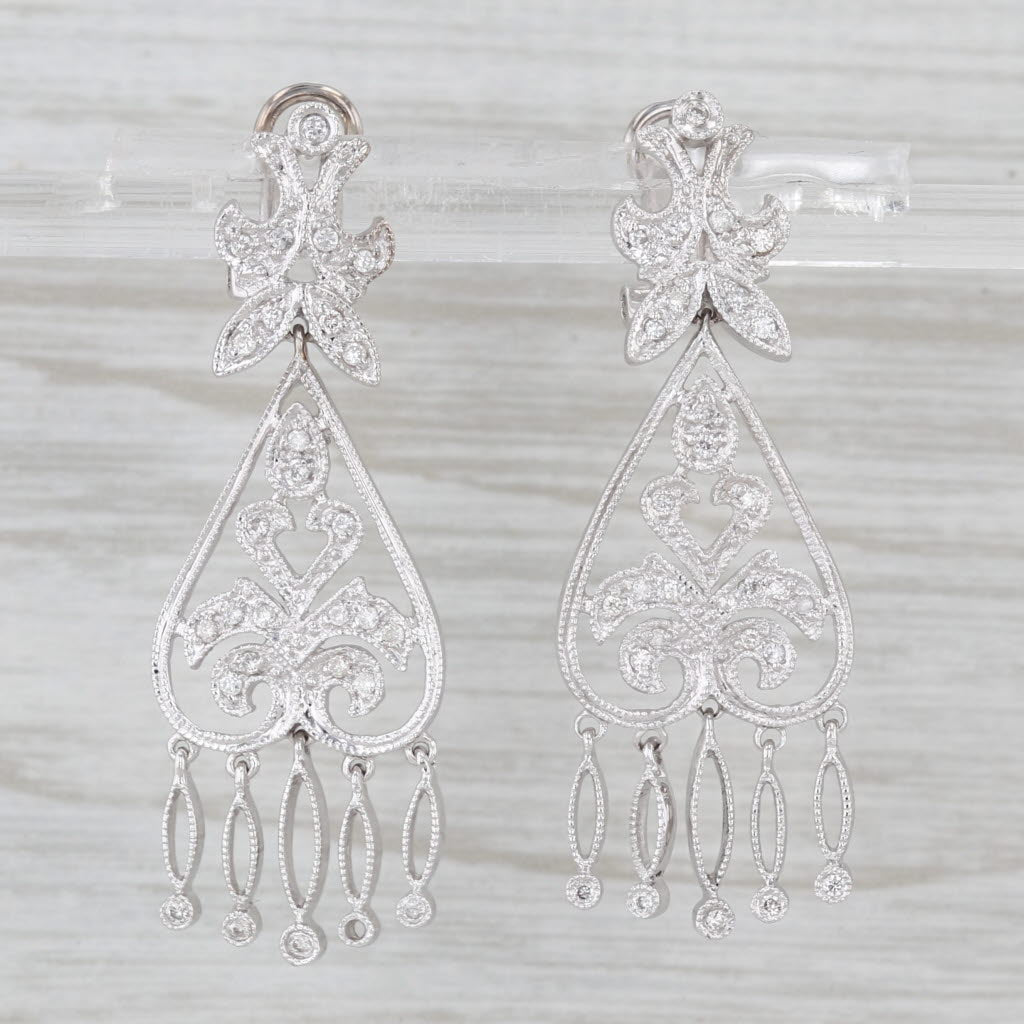 0.25ctw Diamond Dangle Earrings 14k White Gold Ornate Drops