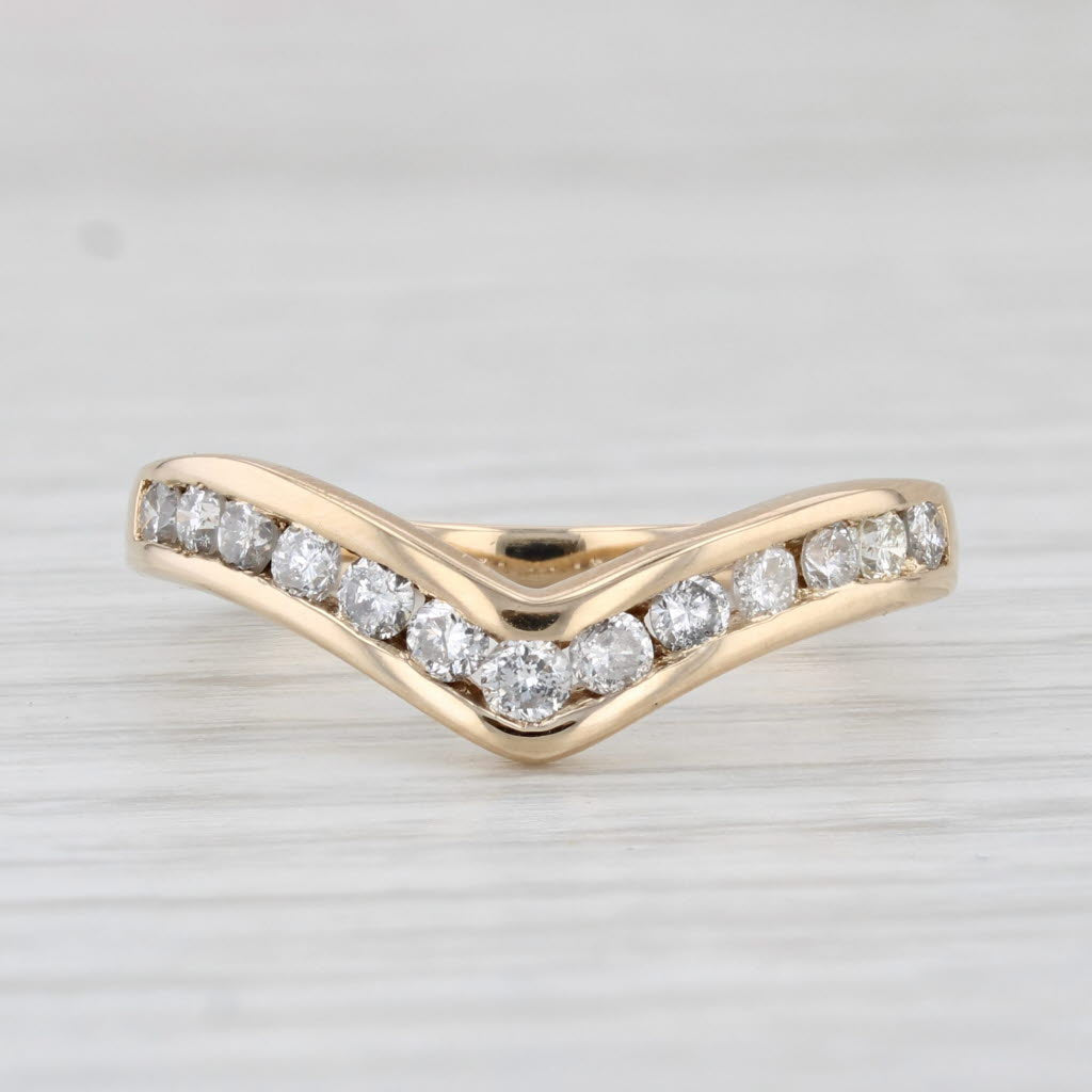 Light Gray 0.40ctw Diamond Contoured V Ring 14k Yellow Gold Wedding Band Guard