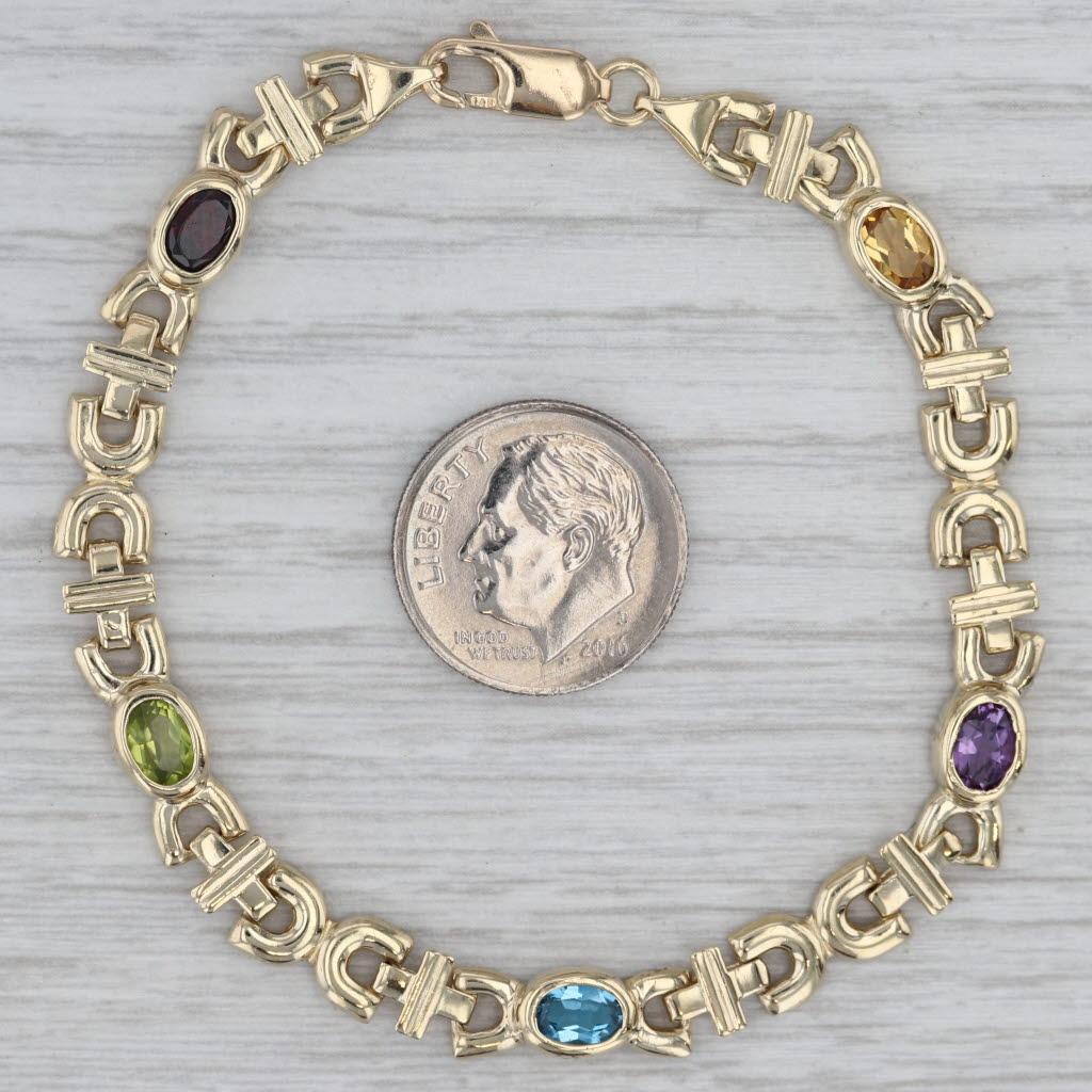 2.36ctw Gemstone Tennis Bracelet 14k Gold Citrine Amethyst Topaz Peridot Garnet
