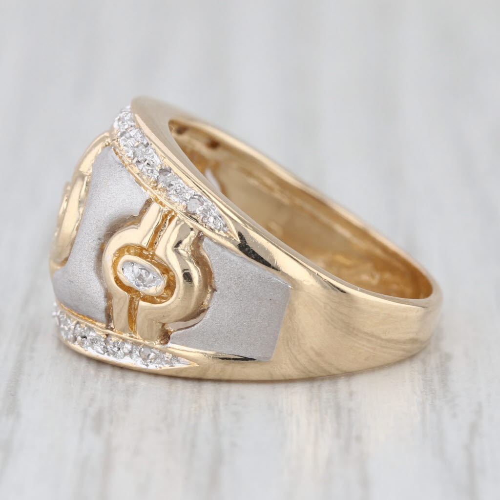 Diamond Wide Band Ring 14k White Yellow Gold Size 7.5 Cocktail