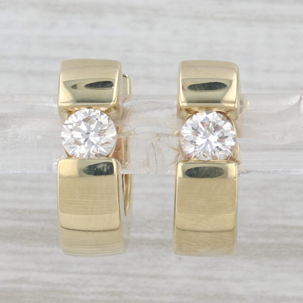 0.45ctw Diamond Hoop Huggie Earrings 14k Yellow Gold Round Hoops Snap Top