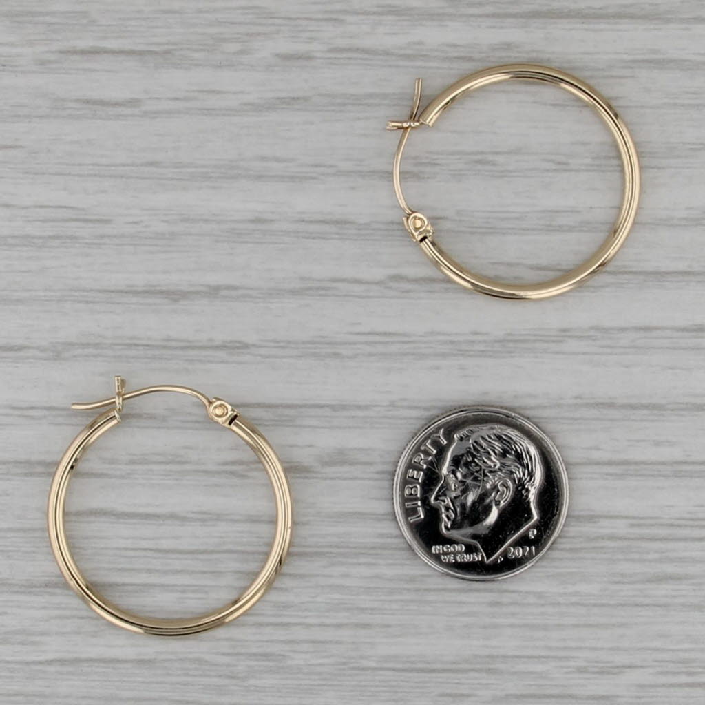 Hoop Earrings 14k Yellow Gold Snap Top Round Hoops 24.3 x 1.7mm