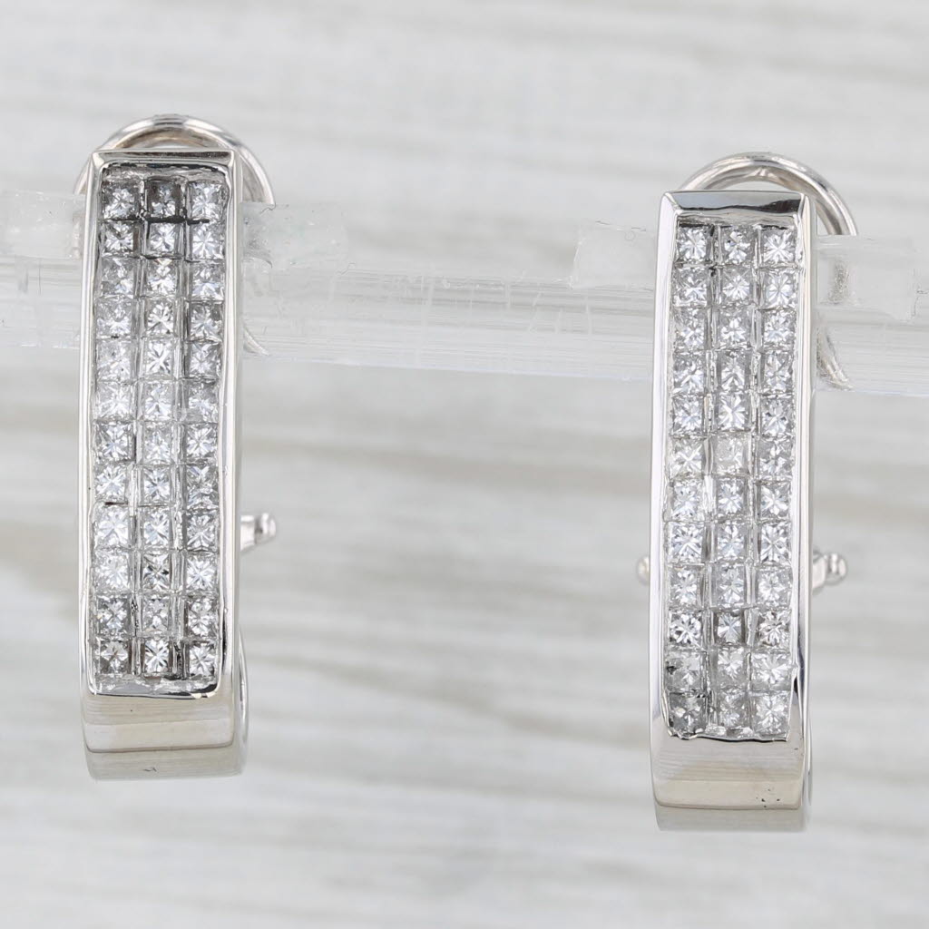 Light Gray 1ctw Diamond Journey Drop Earrings 14K White Gold Omega Backs