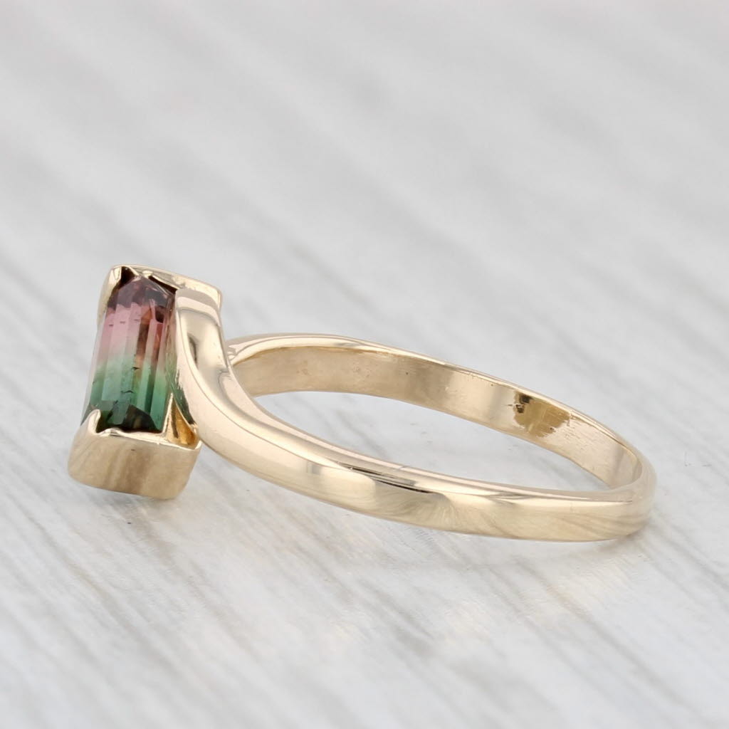 Light Gray 0.58ct Green Pink Watermelon Tourmaline Solitaire Bypass Ring 14k Gold Size 7