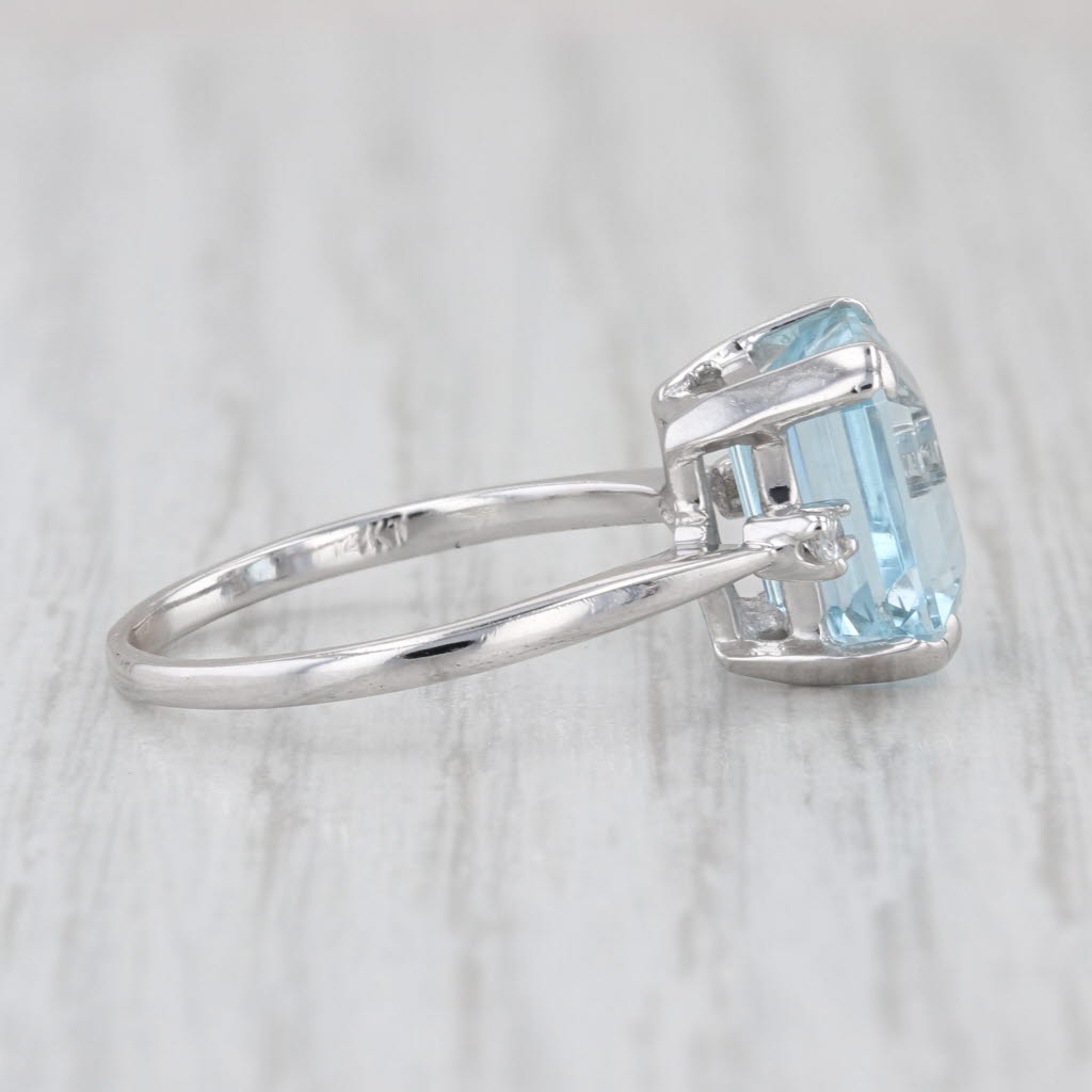 Vintage 4.43ctw Aquamarine Diamond Ring 14k White Gold Size 7.25