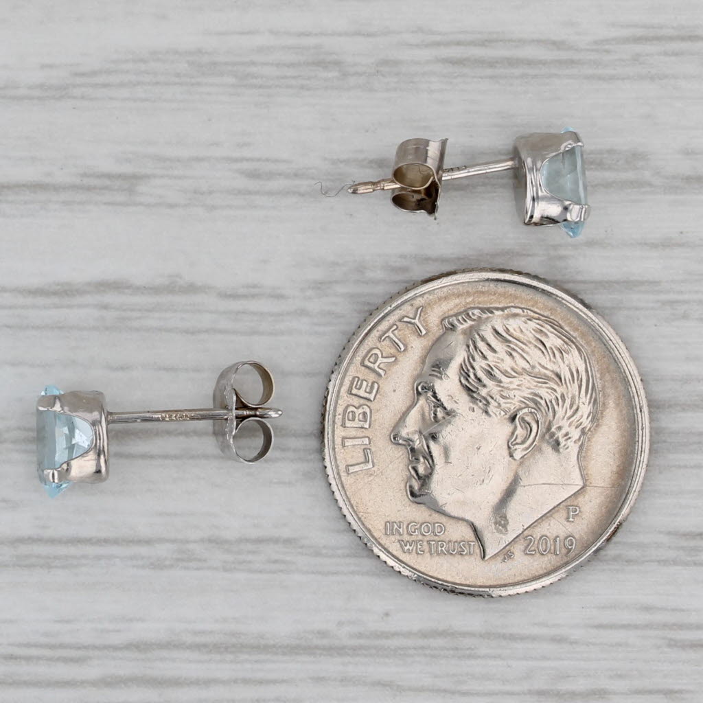 Gray 1.10ctw Oval Blue Topaz Solitaire Stud Earrings 14k White Gold