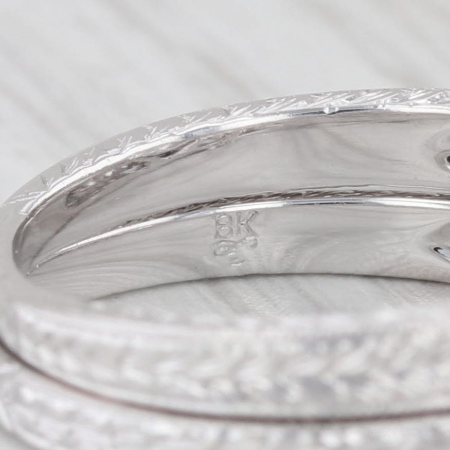 Light Gray New Semi Mount Engagement Ring Wedding Band Set Diamond 18k White Gold Size 6.5