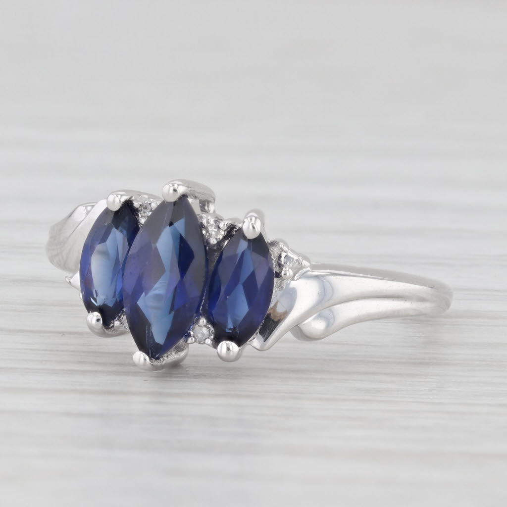 Light Gray 1.50ctw Marquise Blue Lab Created Sapphire 3-Stone Ring 10k Gold Diamond Size 6