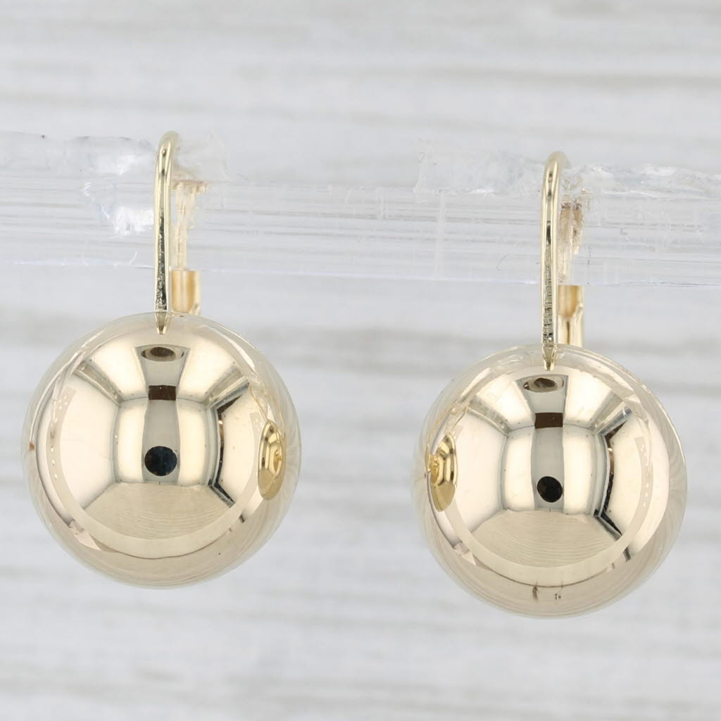 Light Gray Bead Drop Earrings 14k Yellow Gold Pierced Lever Backs