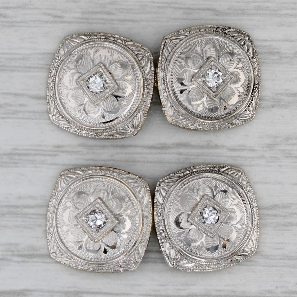 Gray Art Deco Diamond Cufflinks Platinum 14k Yellow Gold