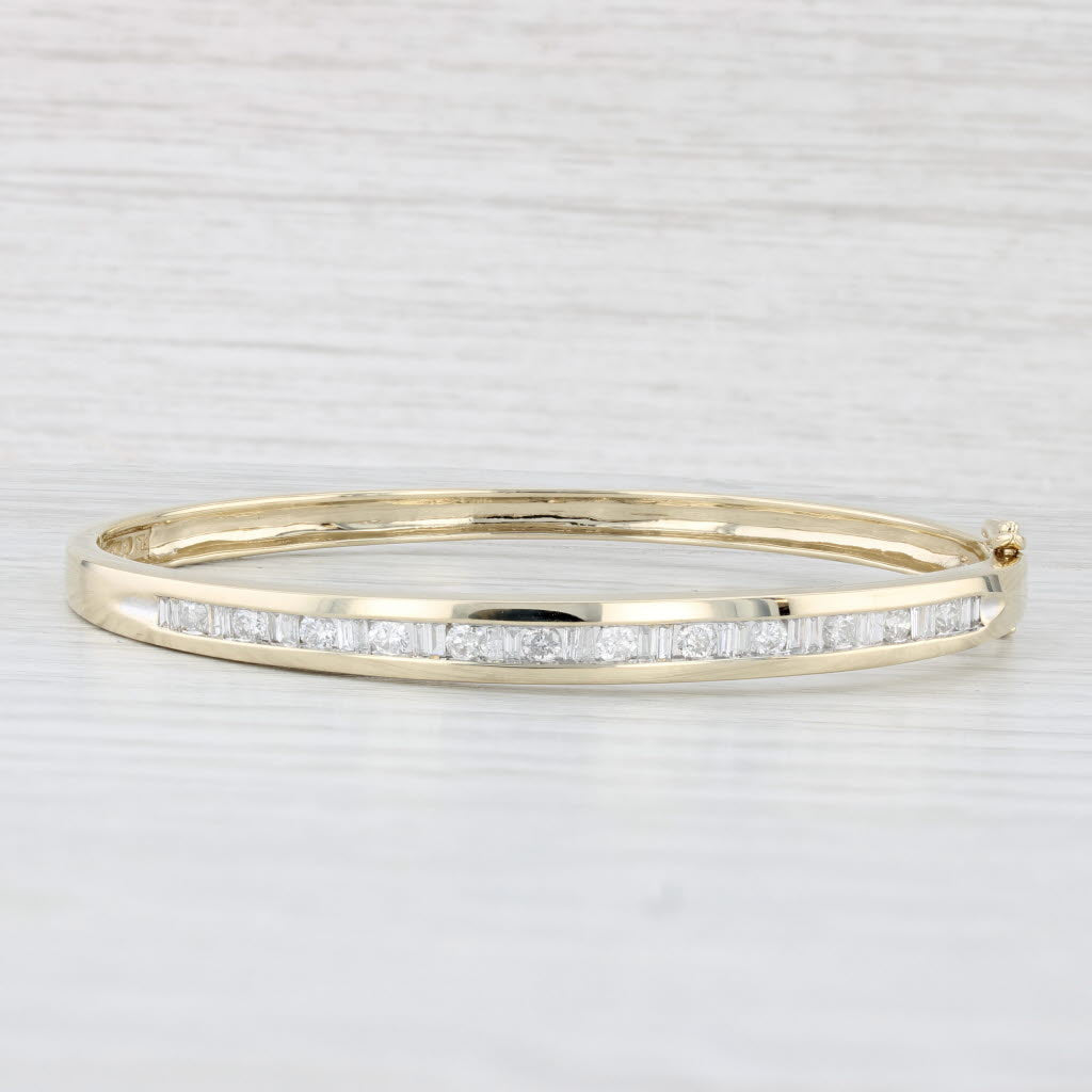 Light Gray 1ctw Diamond Bangle Bracelet 10k Yellow Gold 6.75" Oval Hinged