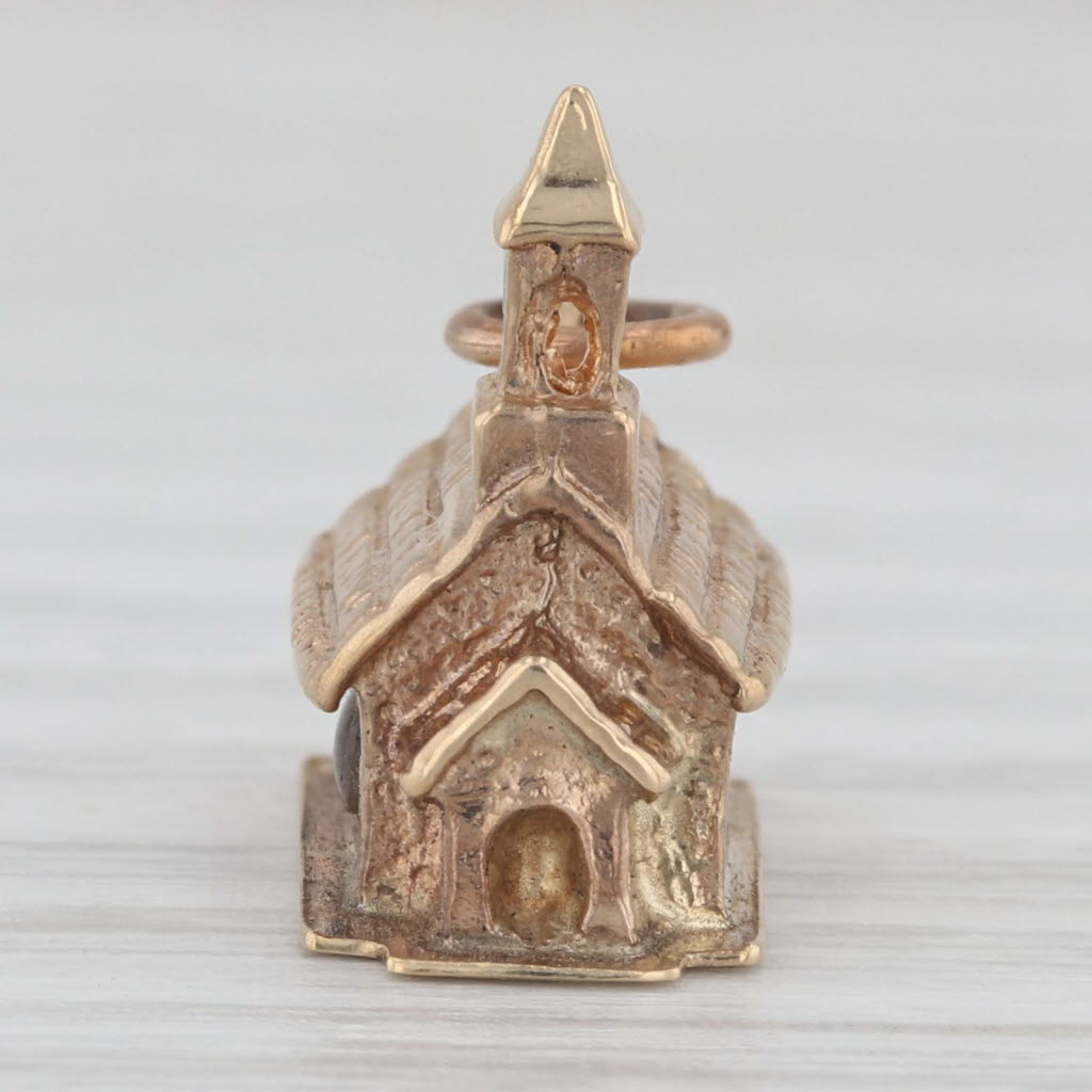 Light Gray Vintage Stanhope Church Charm 14k Yellow Gold Pendant Missing Insert AS IS