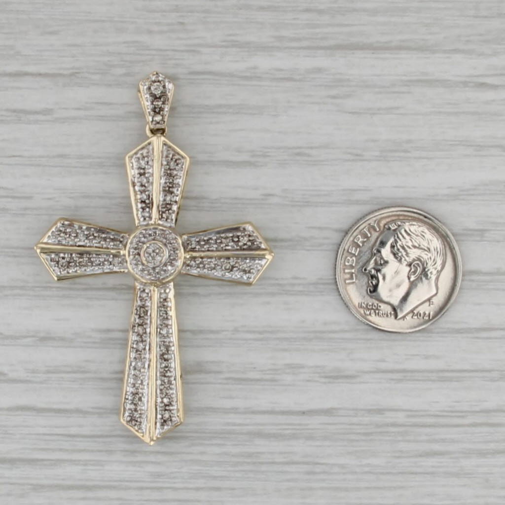 0.45ctw Pave Diamond Large Tapering Cross Pendant 10k Yellow Gold