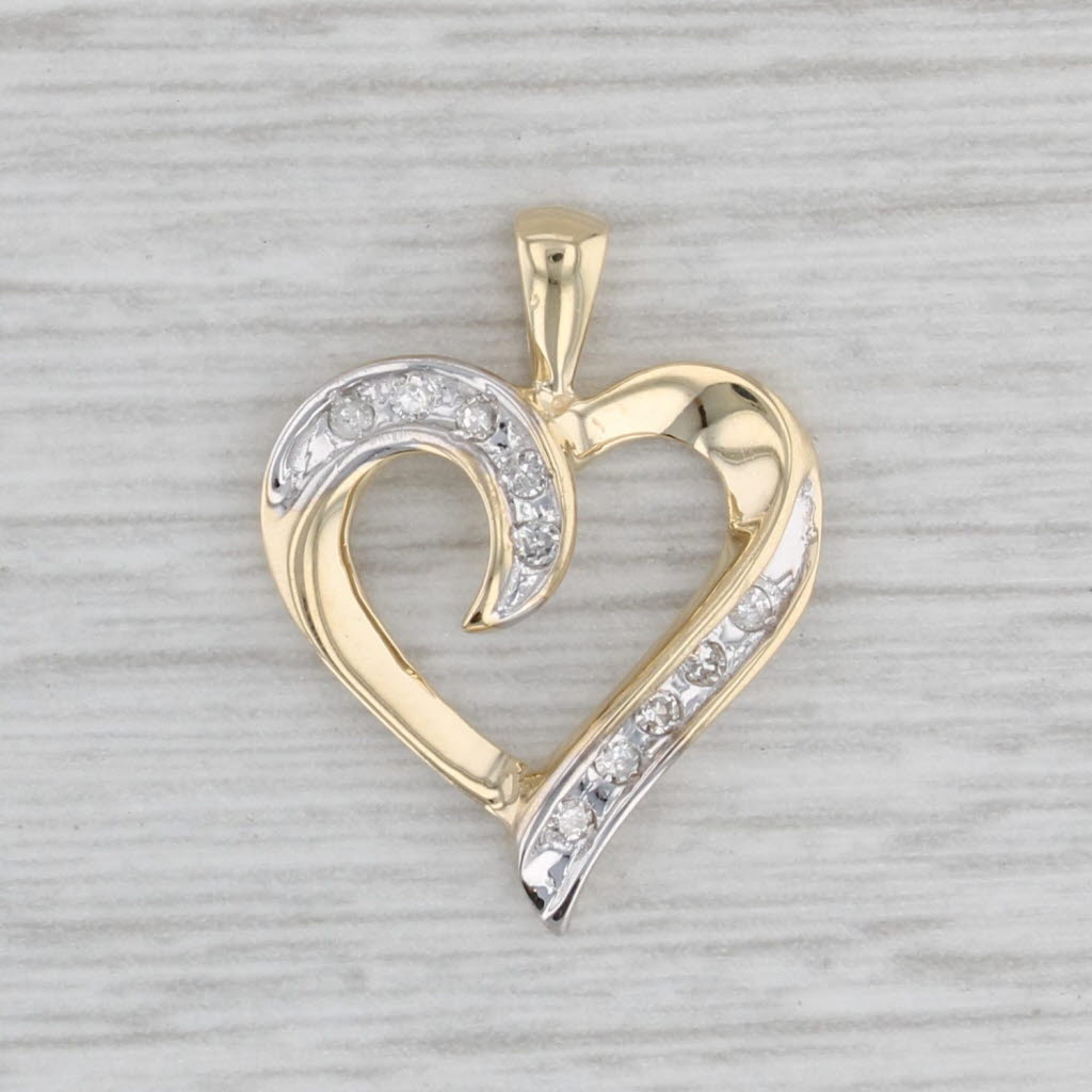 Gray Diamond Open Heart Pendant 10k Yellow Gold