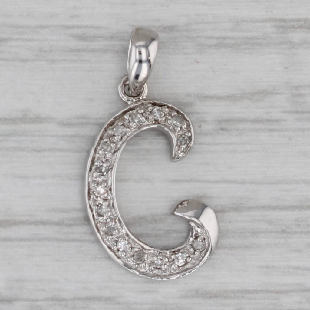 Gray Diamond Letter "C" Pendant 10k White Gold Small Initial