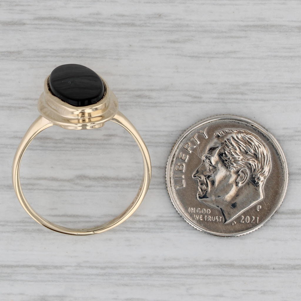 Gray Oval Onyx Solitaire Ring 10k Yellow Gold Size 8