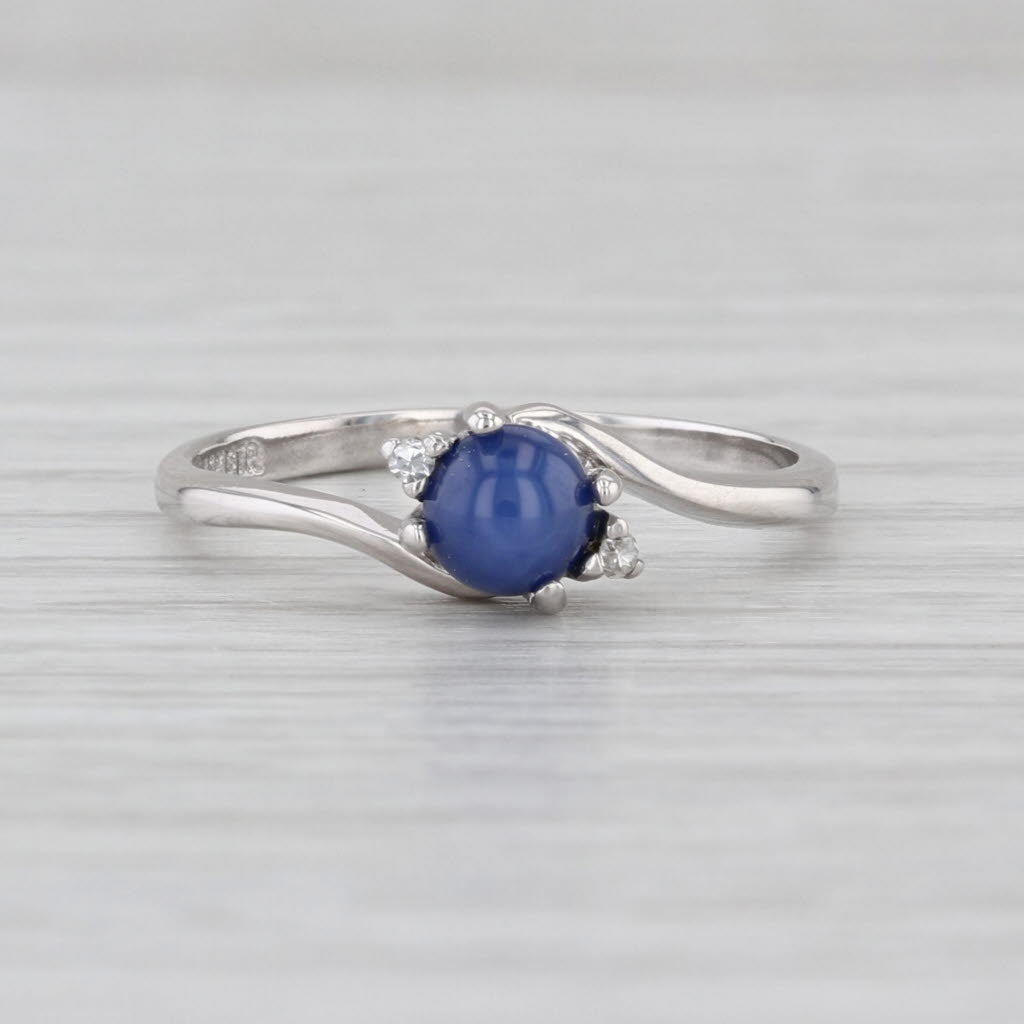 Blue Lab Created Star Sapphire Diamond Ring 10 White Gold Size 7.25