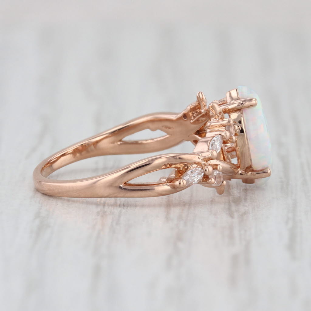 Navette Lab Created Opal Moonstone Diamond Ring 18k Rose Gold Size 6.5