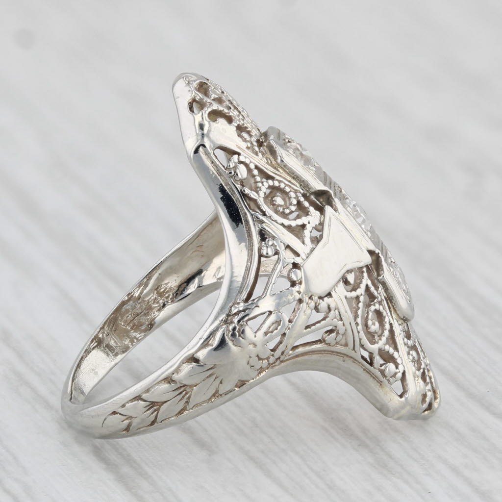 Light Gray Vintage VS2 Diamond Filigree Ring 14k White Gold Size 2.75