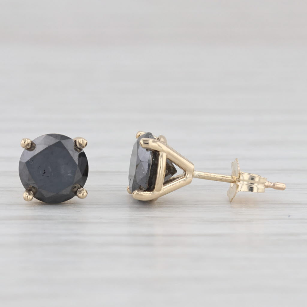 Light Gray New 2.67ctw Black Diamond Stud Earrings 14k Yellow Gold Round Solitaires