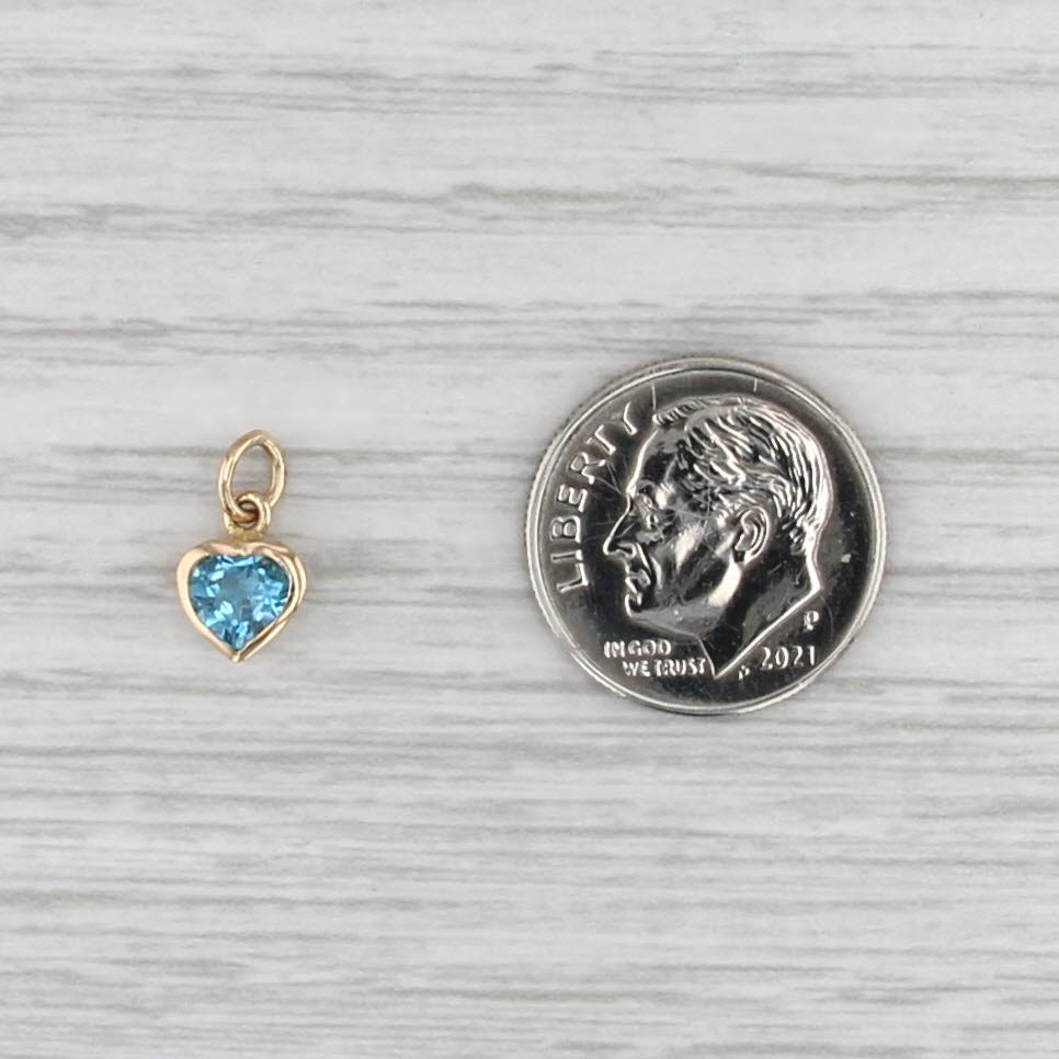 Small 0.50ct Blue Topaz Heart Charm 10k Yellow Gold December Birthstone Pendant