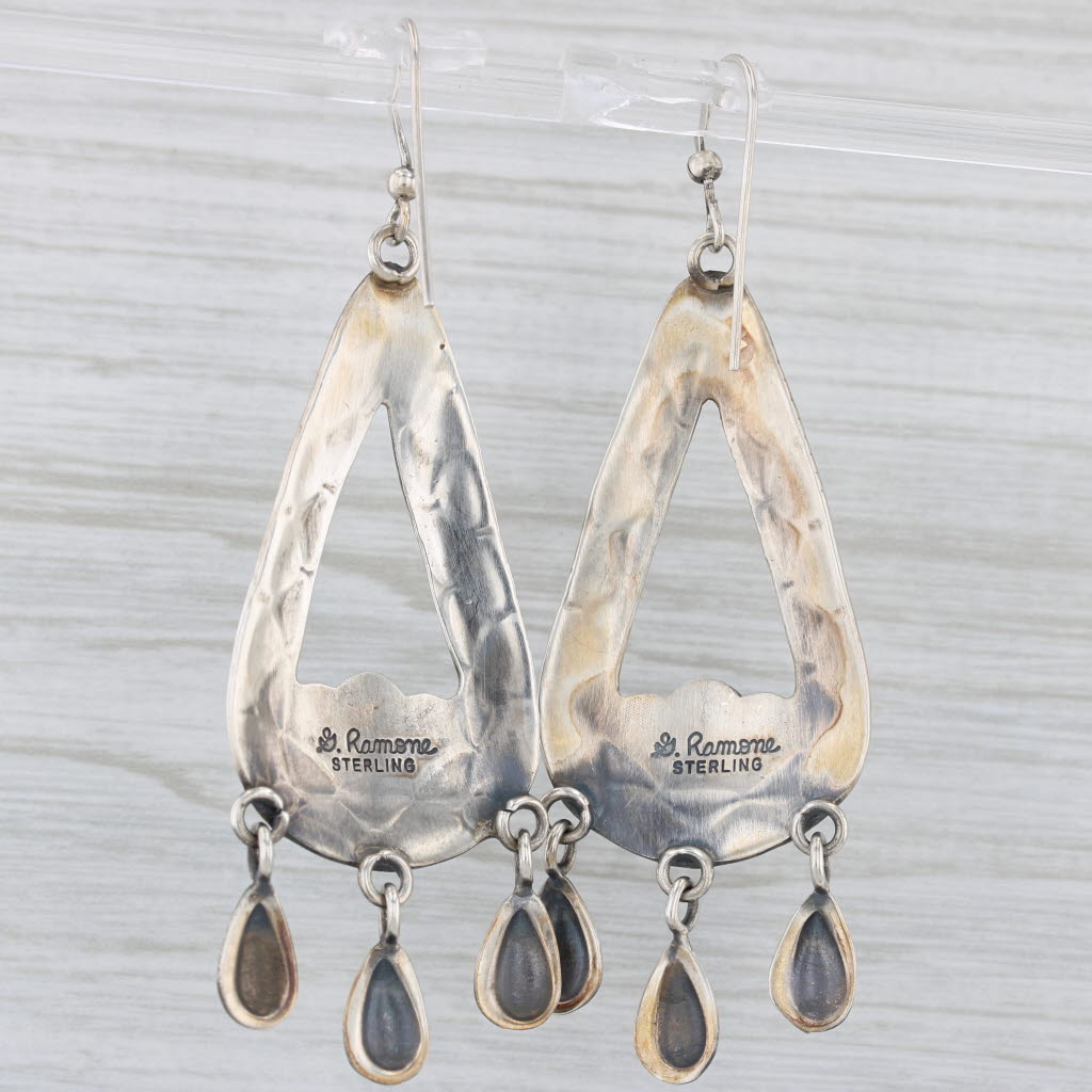 Geneve Ramone Navajo Native American Earrings Sterling Silver Coral Teardrop
