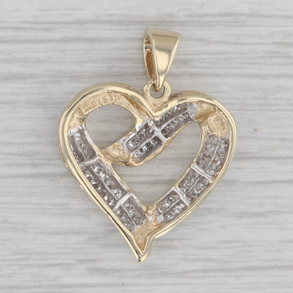 Gray 0.50ctw Princess Diamond Open Heart Pendant 10k Yellow Gold