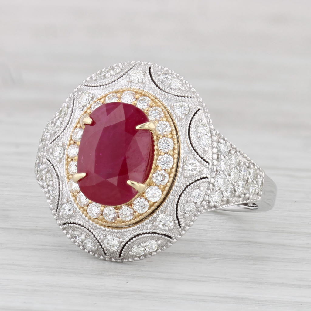 Light Gray New 2.53ctw Oval Ruby Diamond Halo Ring 14k White Yellow Gold Size 7.25 GIA