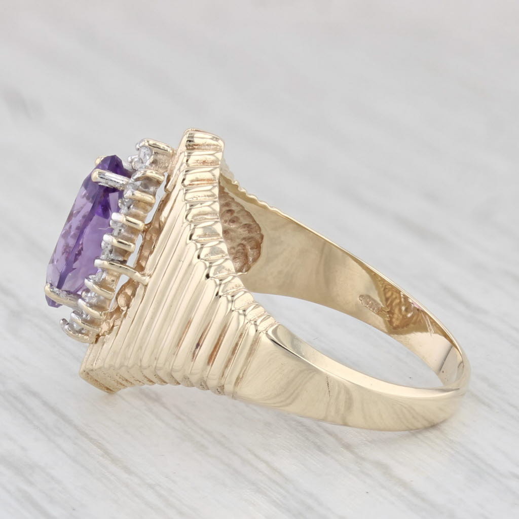 Light Gray 0.90ctw Marquise Amethyst Diamond Halo Ring 10k Yellow Gold Size 6.25