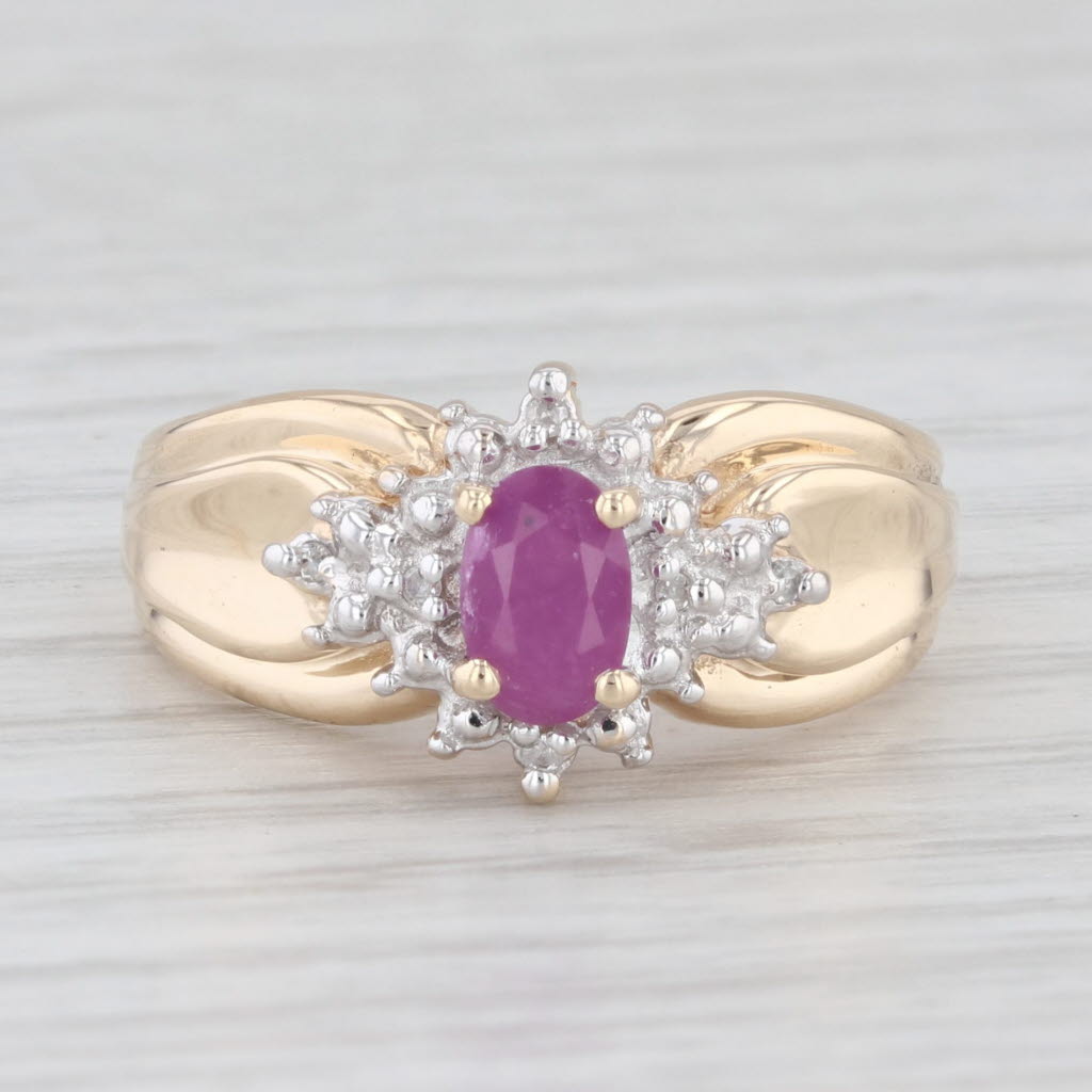 Light Gray 0.62ctw Ruby Diamond Halo Ring 10k Yellow Gold Size 7.25