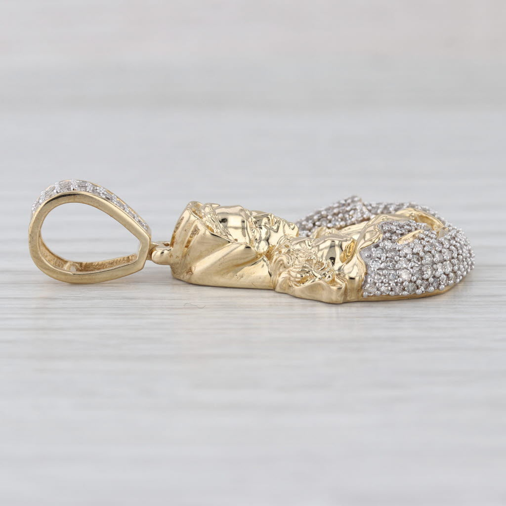 Mother Mary Holding Baby Jesus Pendant 0.96ctw Diamond 10k Gold Statement