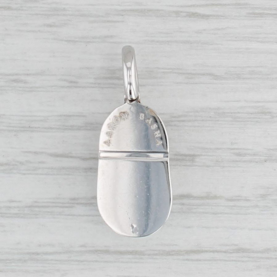 Light Gray New Aaron Basha Baby Shoe Charm Diamond 18k White Gold Enamel Pendant