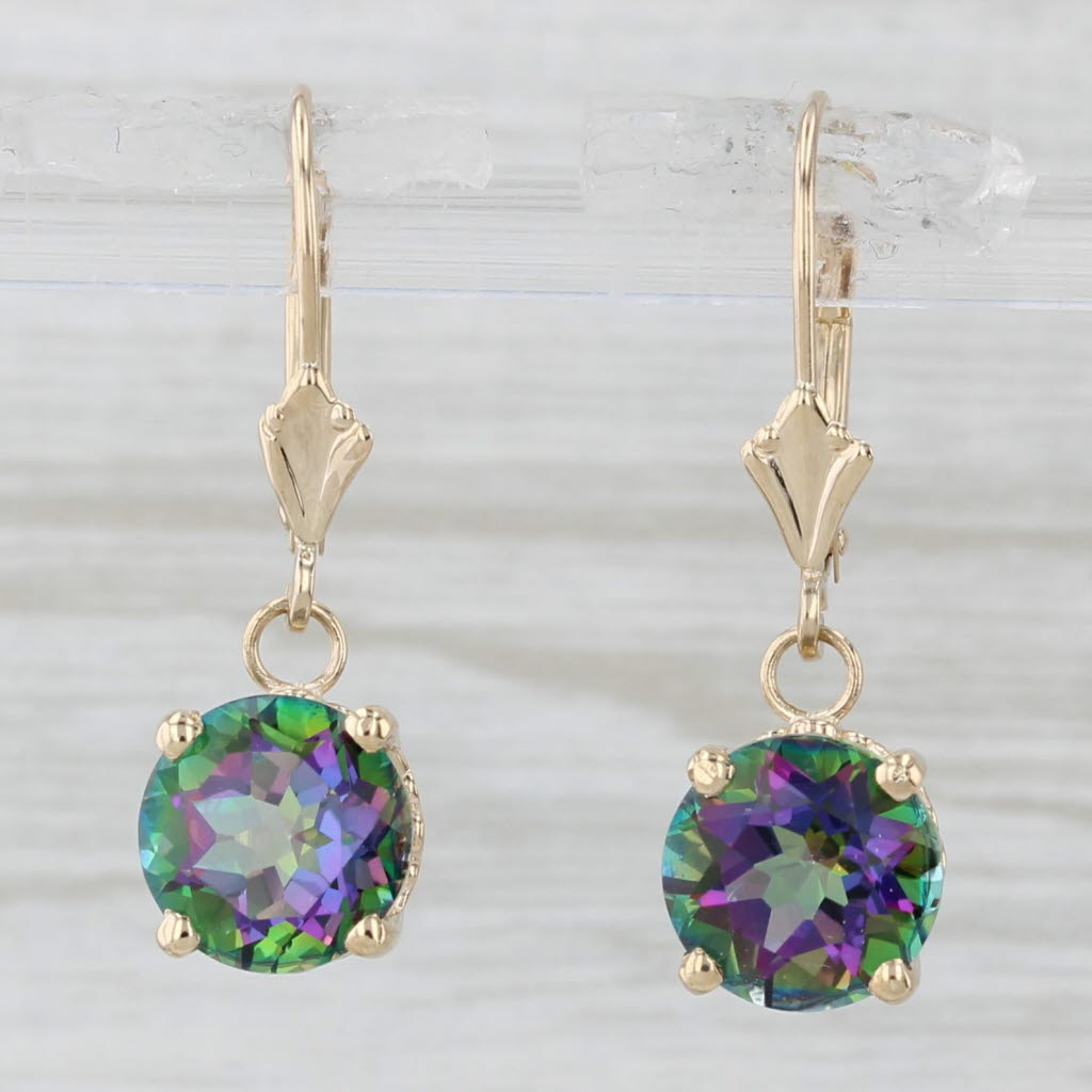 Light Gray 4.50ctw Mystic Topaz Dangle Earrings 14k Yellow Gold Drops