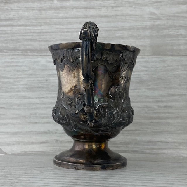 Ornate Floral Youth Cup Antique 1700s Sterling Silver London Hallmarks Engraved