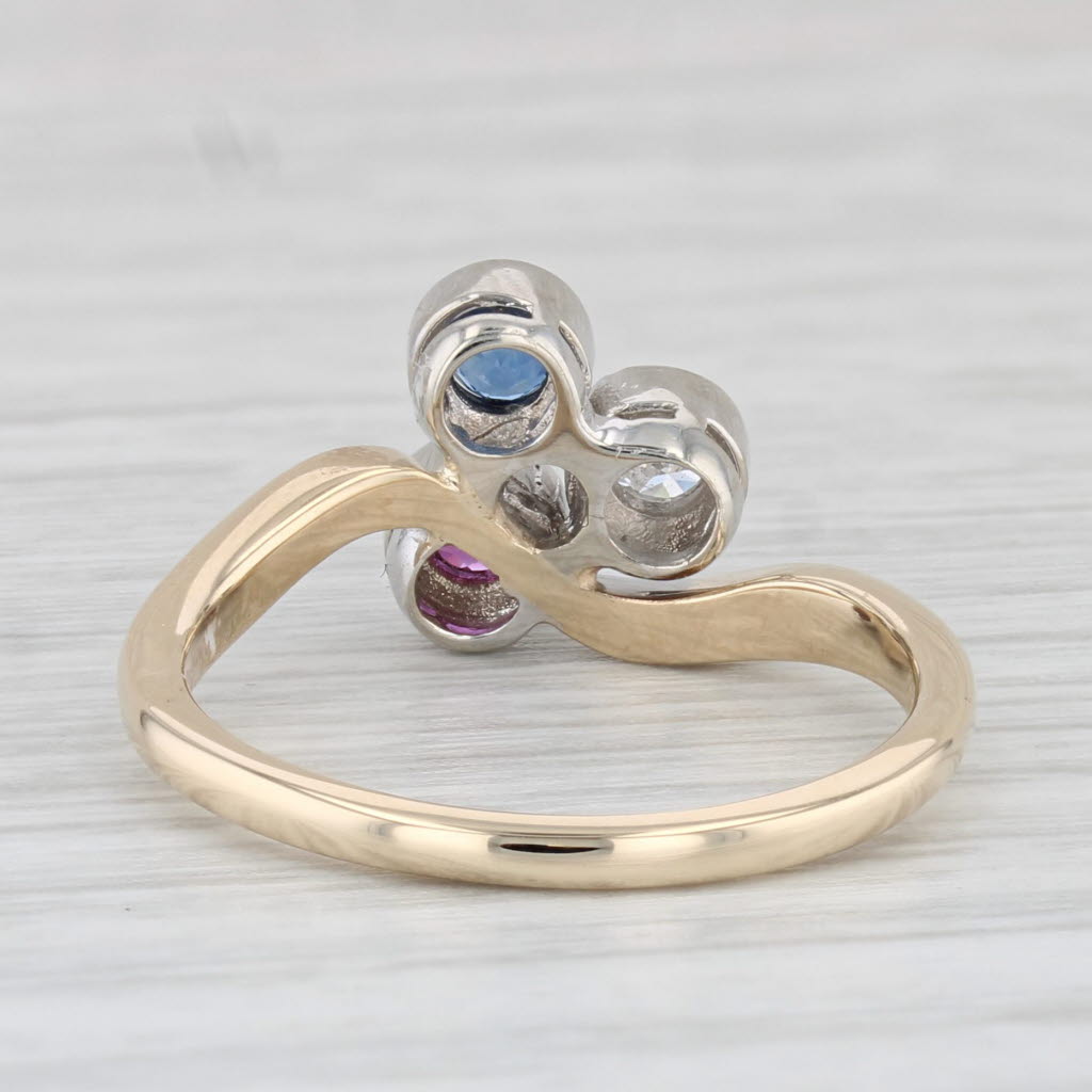 Light Gray Vintage 0.30ctw Ruby Sapphire Diamond 3-Stone Ring 14k Gold Size 6.5 Patriotic