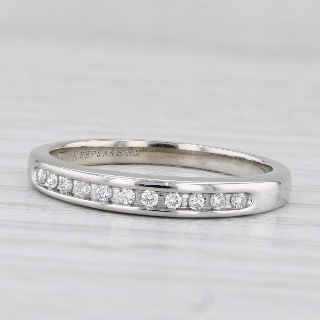 Light Gray Diamond Wedding Band 10k White Gold Size 6.75 Stackable Ring