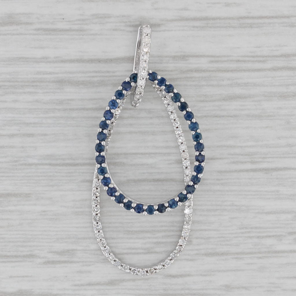 Gray 0.72ctw Blue Sapphire White Diamond Ovals Pendant 14k White Gold