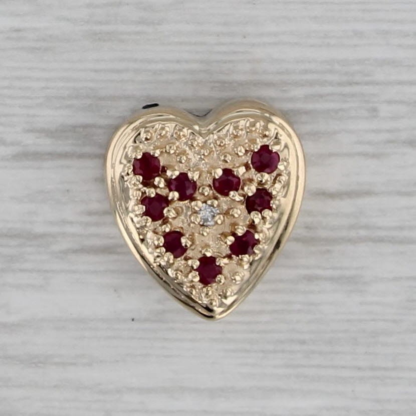 Gray 0.18ctw Ruby Diamond Heart Slide Bracelet Charm 14k Gold Vintage Richard Klein