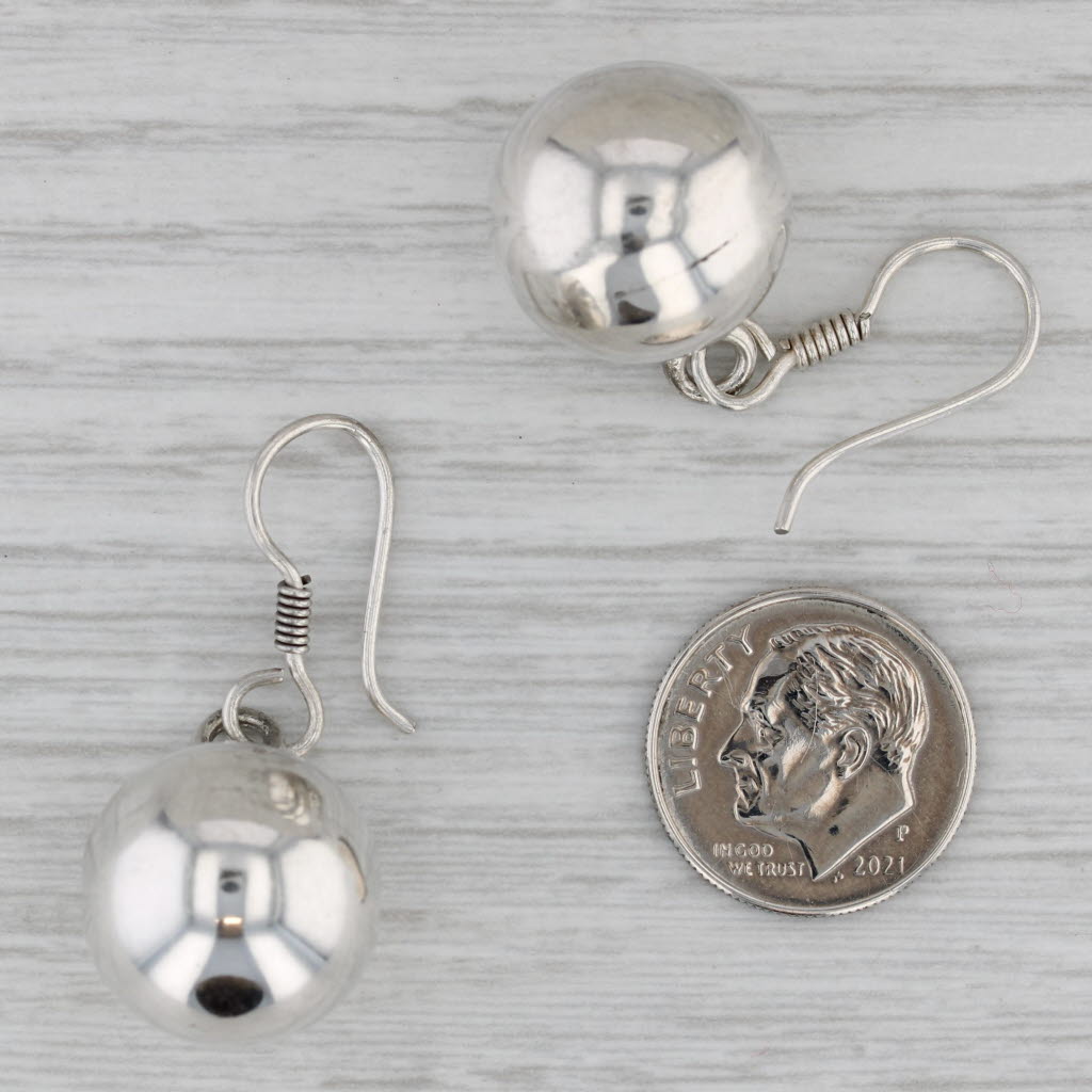 Gray Round Bead Dangle Earrings Sterling Silver Hook Post Drops