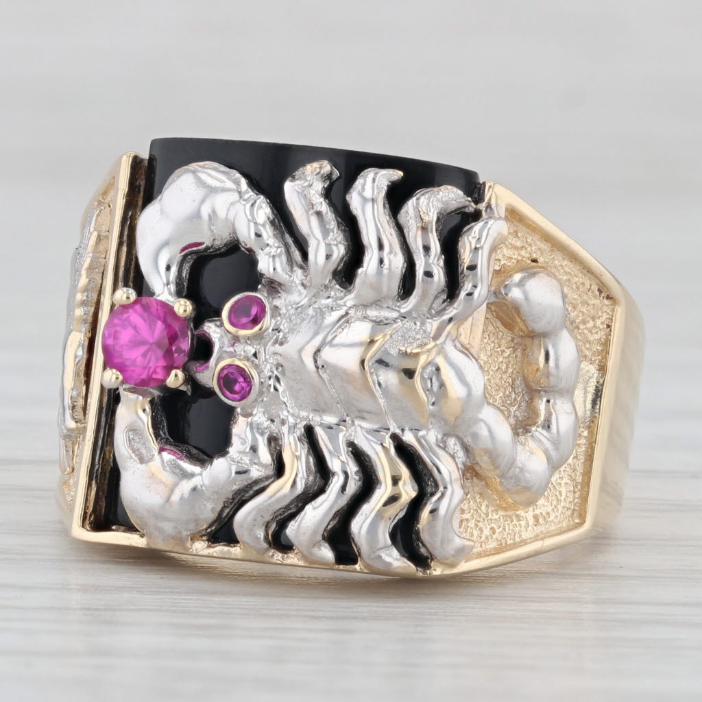 Light Gray 0.25ctw Lab Created Ruby Onyx Scorpion Ring 14k Yellow White Gold Size 10.25