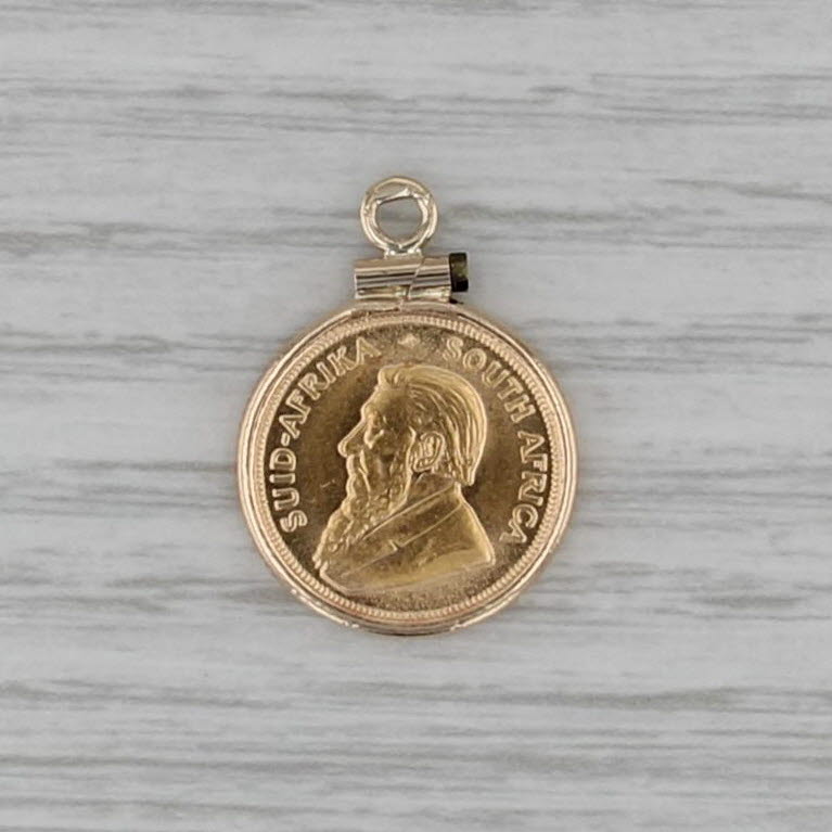 1/10 oz Fine Gold 1984 South African Krugerrand Coin Pendant 14k 22k Yellow Gold