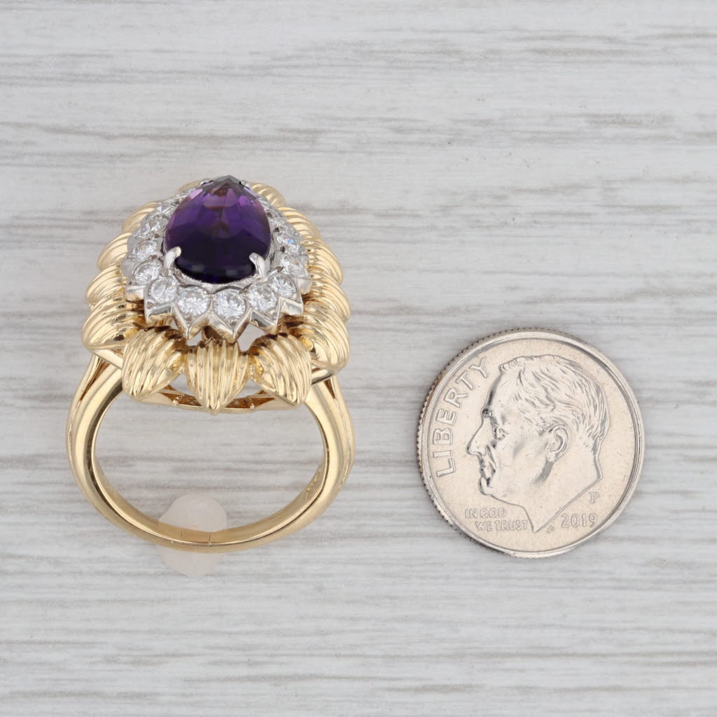 Gray 4.01ctw Amethyst Diamond Cocktail Ring 18k Yellow Gold Size 6.75