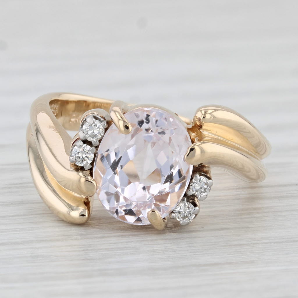 Light Gray 3.10ctw Pink Kunzite Diamond Bypass Ring 14k Yellow Gold Size 8.25