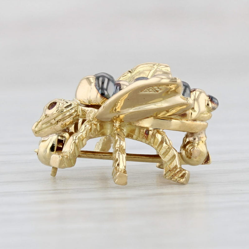 Light Gray Little Bee Pin 18k Yellow Gold Ruby Insect Jewelry Rosenthal
