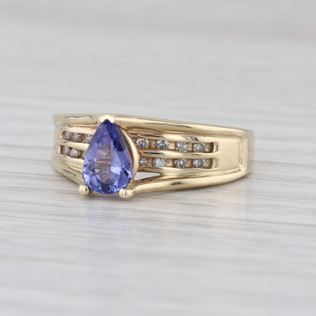 0.65ctw Pear Tanzanite Diamond Ring 10k Yellow Gold Size 5.5 Cathedral Band