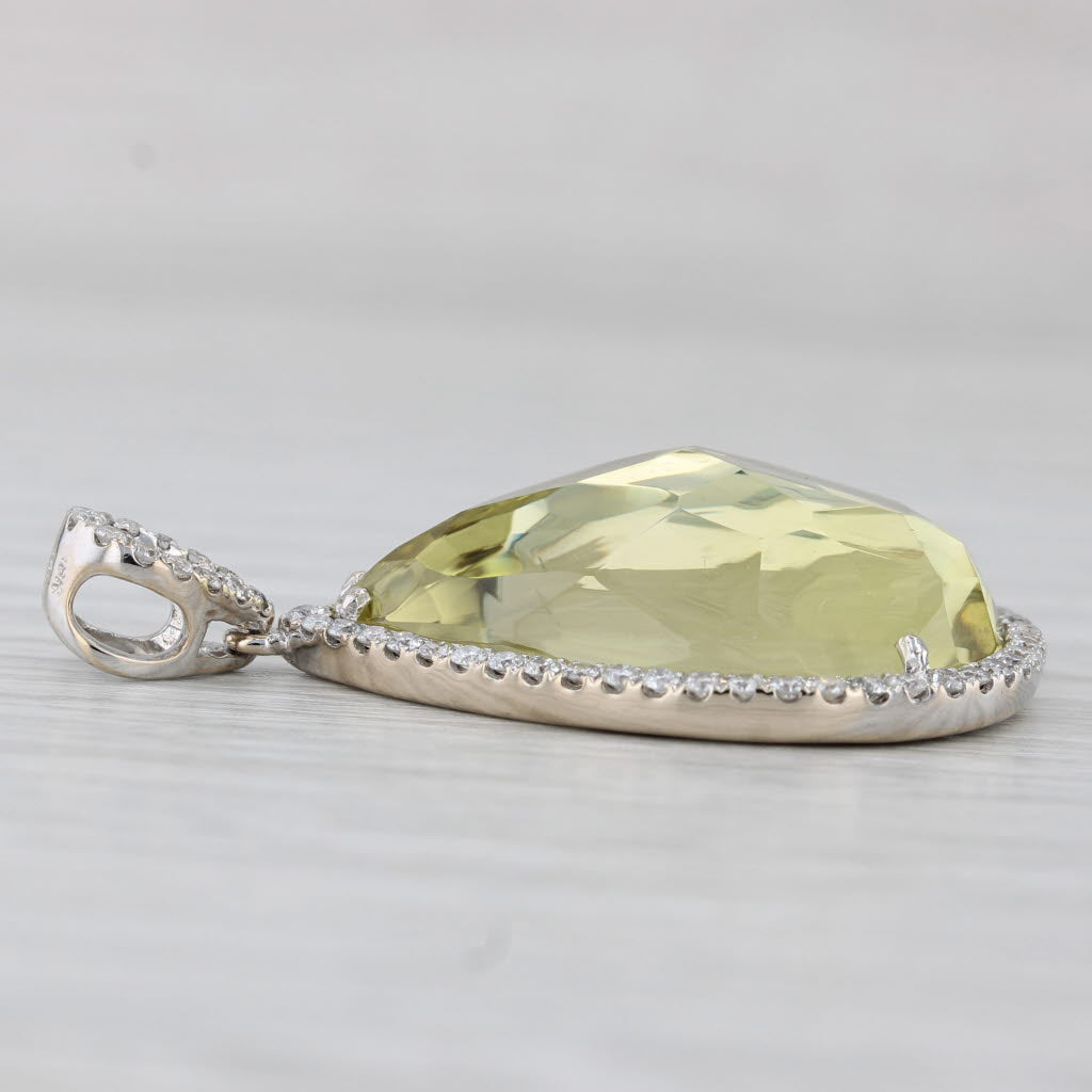 Light Gray Lemon Quartz Diamond Halo Pendant 18k White Gold Teardrop