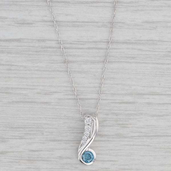 0.24ctw Blue White Diamond Pendant Necklace 10k White Gold 18" Rope Chain