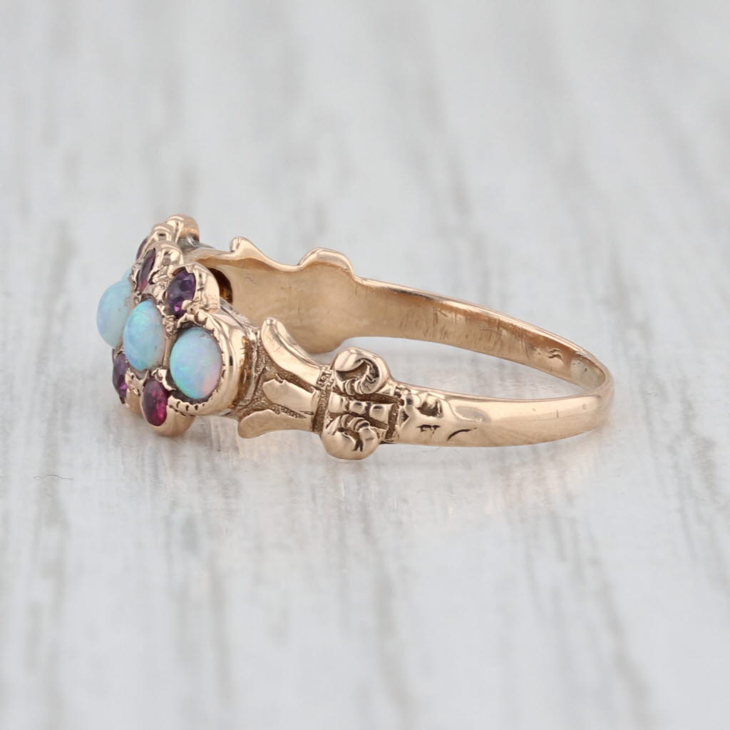 Victorian Lab Created Ruby Garnet Opal 10k Yellow Gold Size 5.5 Antique