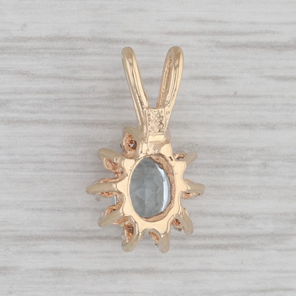 Gray 0.52ctw Aquamarine Diamond Halo Pendant 14k Yellow Gold